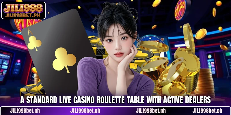 A standard Live Casino roulette table with active dealers