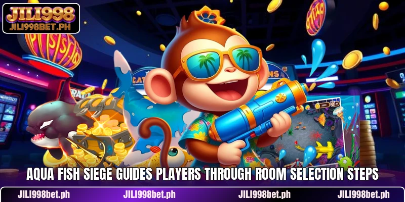 Aqua Fish Siege guides players through room selection steps