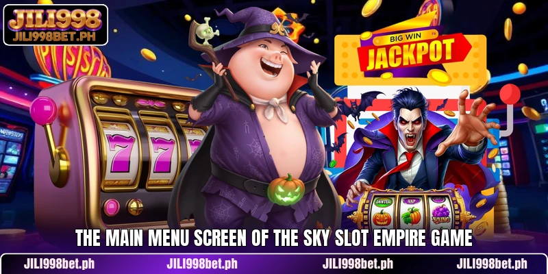 The main menu screen of the Sky Slot Empire game